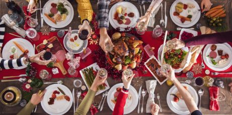 A holiday table filled with food